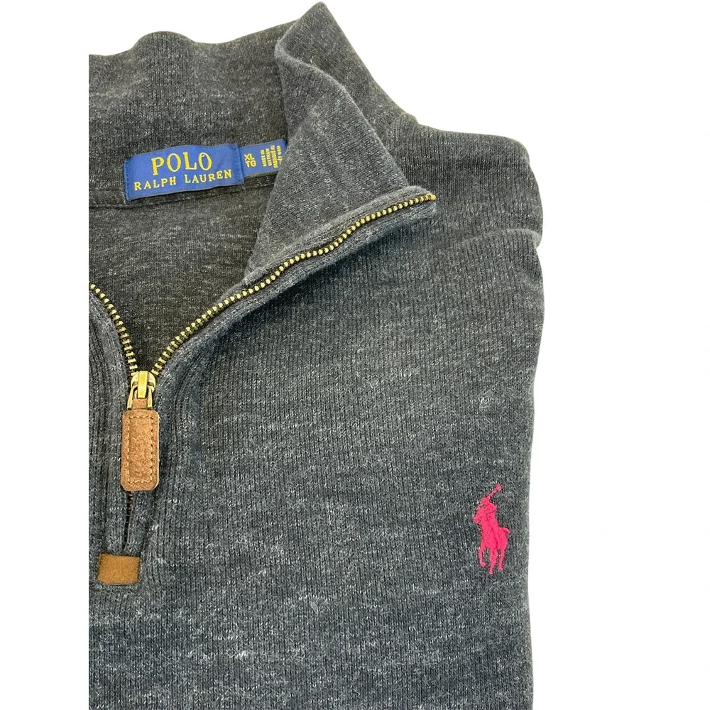 Polo Ralph Lauren MensXL Charcoal Gray Heather Quarter Zip Pullover Sweater Logo
